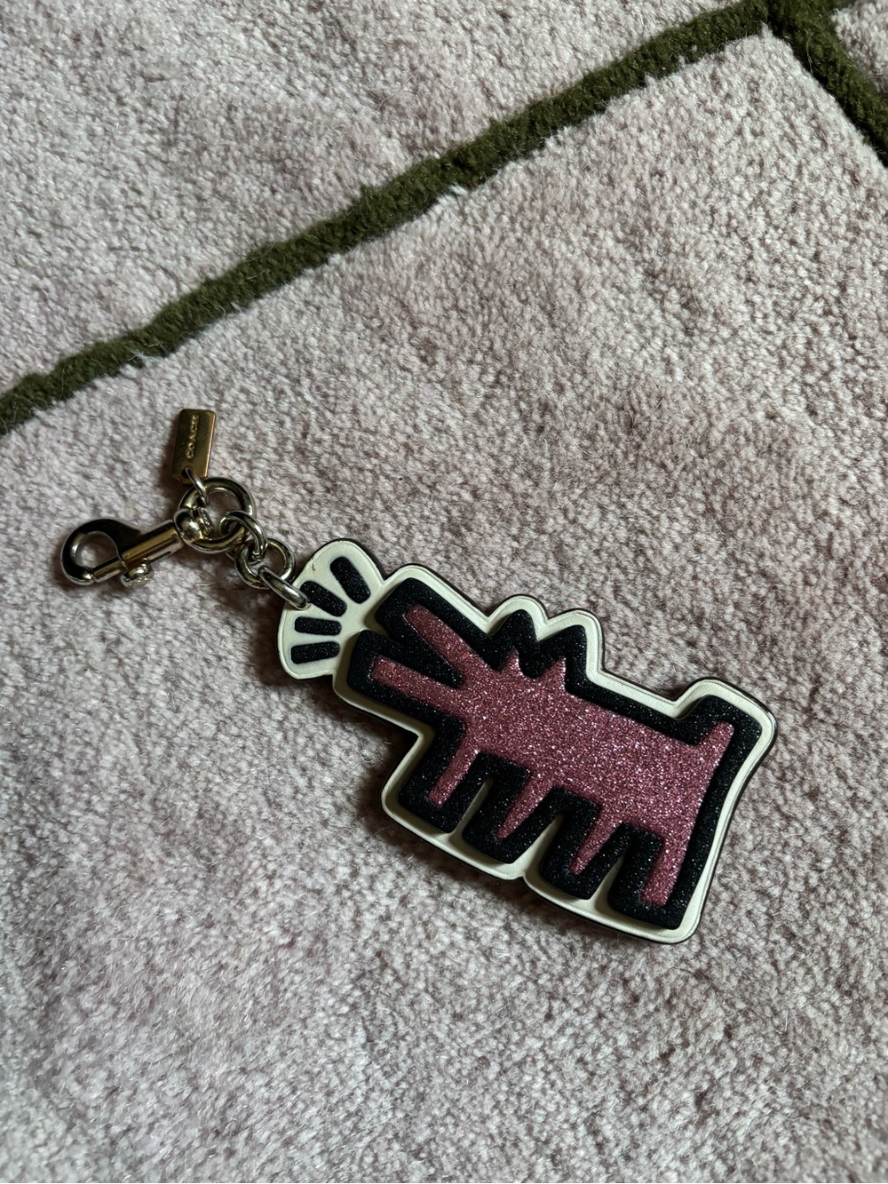 Coach x Keith Haring Dog Charm Keychain - Pink and Black Glitter